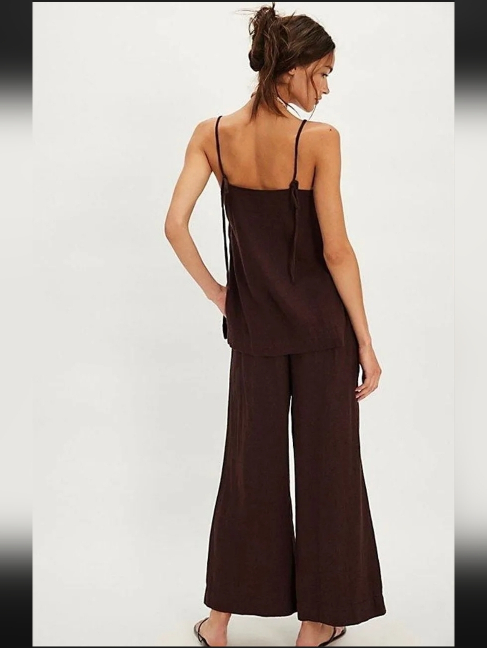 Embroidered Dark Brown Wide-Leg Jumpsuit Pant Set - Picture 3 of 3